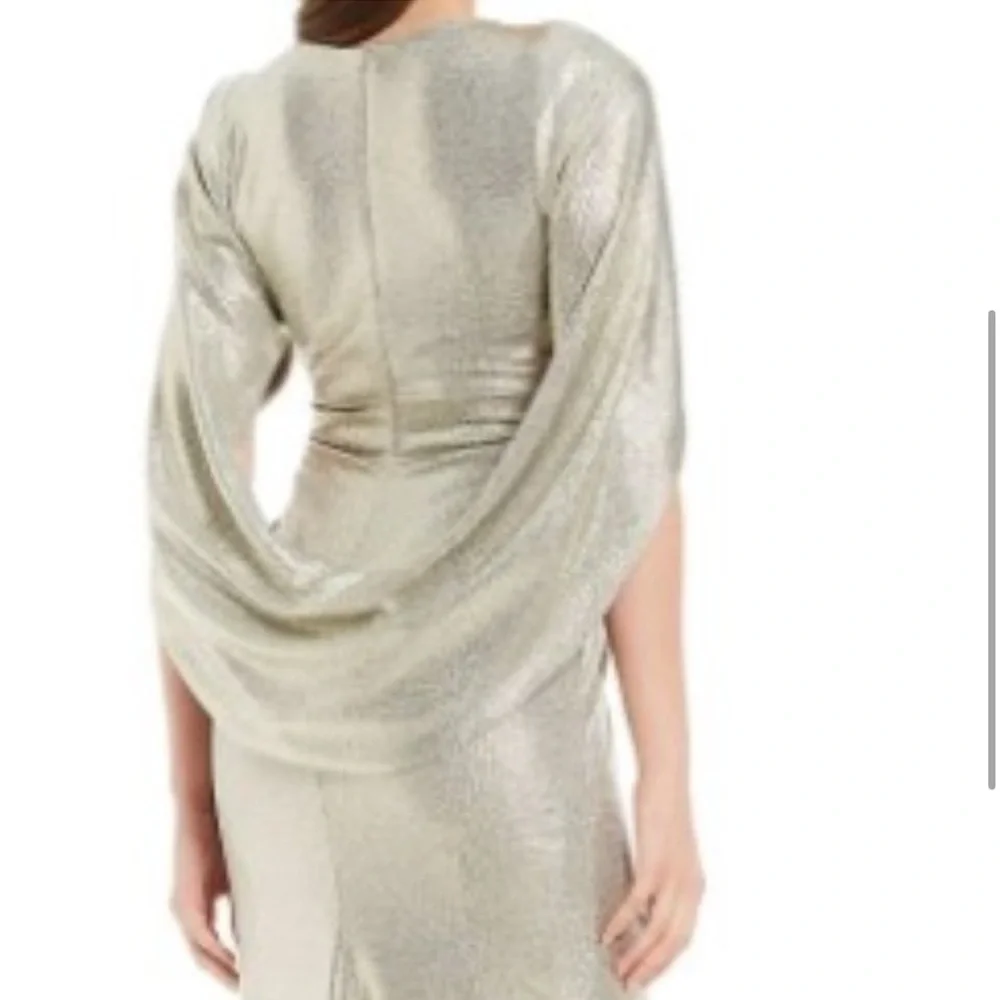 Betsy & Adam Metallic Cape-Sleeve Gown- Size 6 - Picture 3 of 10
